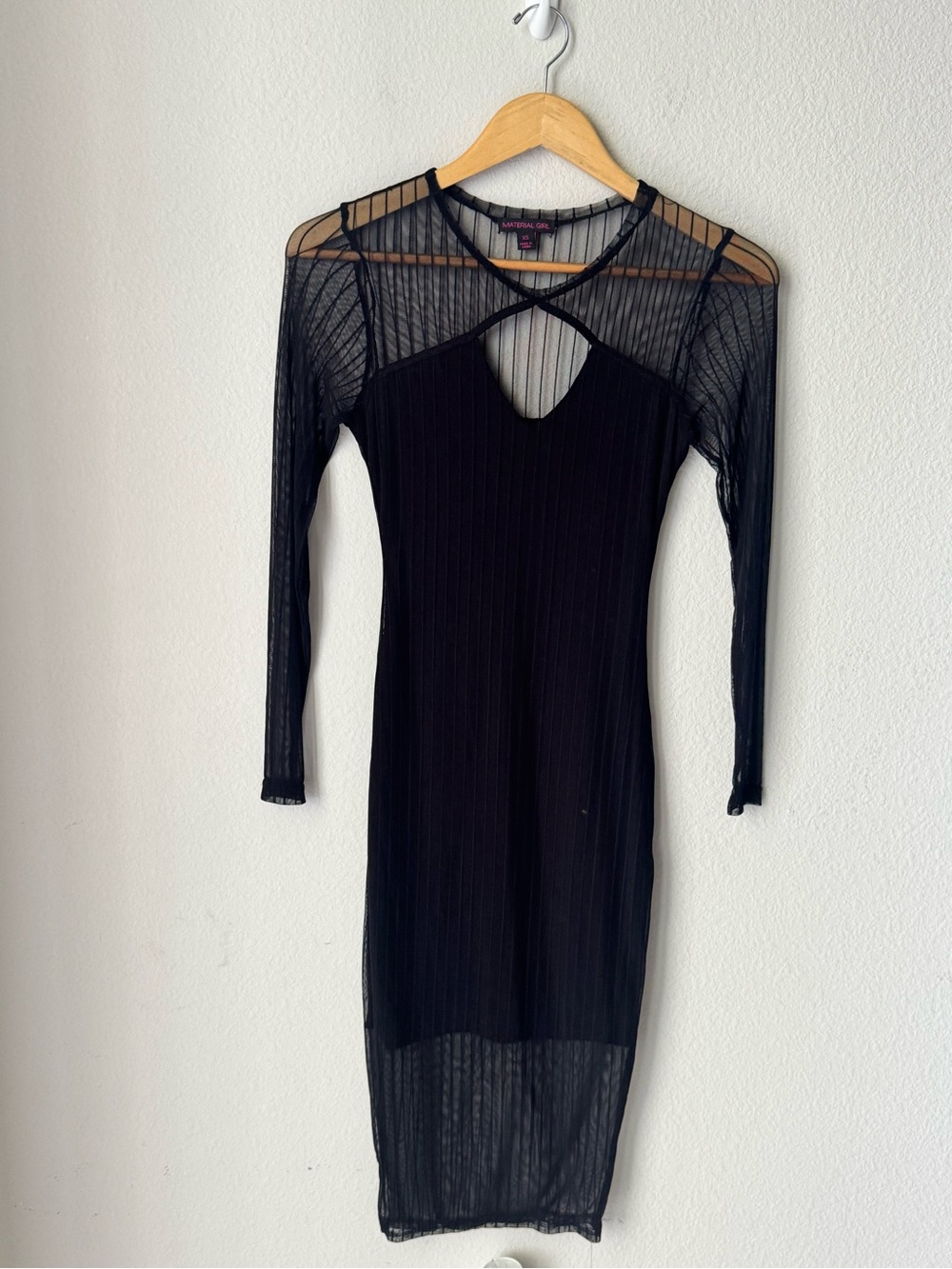 Material Girl Black Sheer Panel Long Sleeve Midi Dress with Keyhole